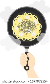 Illustration of cooking nori pasta.