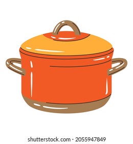 Illustration of cooking pan. Stylized kitchen and restaurant utensil.