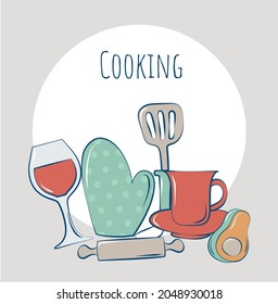 illustration of cooking phrase and items