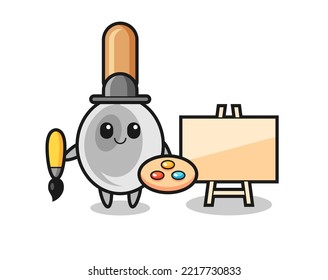 Illustration of cooking spoon mascot as a painter , cute design