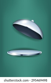 illustration of cooks dish  opened on blue background