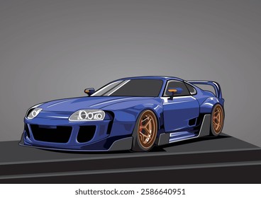 an illustration of a cool blue sports car.
I made this image with simple and solid colors.
Suitable for use as shop identity, logo, mockup, wallpaper or others.