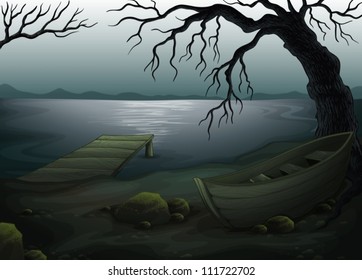 Illustration of a cool creepy forest