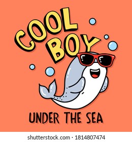 ILLUSTRATION OF A COOL DOLPHIN WITH SUNGLASSES, SLOGAN PRINT VECTOR