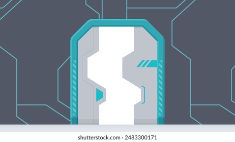 Illustration of a cool door with a futuristic atmosphere_gate_open_16:9