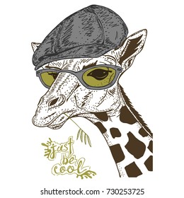 Illustration with cool giraffe like human and lettering "just be cool".