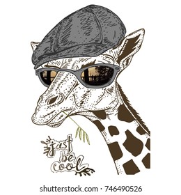 Illustration with cool giraffe like human and lettering "just be cool".