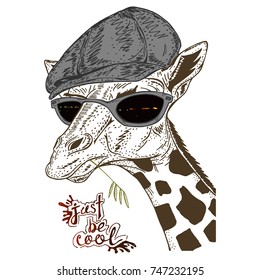 Illustration with cool giraffe like human and lettering "just be cool".