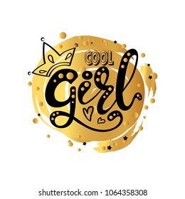 Illustration of Cool Girl text for boys clothes royal badge tag icon inspirational. Slogan kids print for t shirt or other uses t shirt graphics textile graphic 