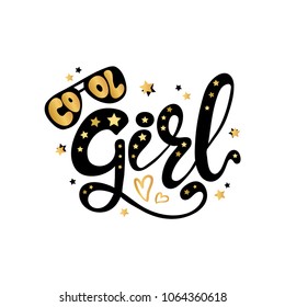 Illustration of Cool Girl text for boys clothes royal badge tag icon inspirational. Slogan kids print for t shirt or other uses t shirt graphics textile graphic 