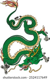 Illustration of a cool green dragon