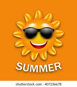 Illustration Cool Happy Summer Sun in Sunglasses - Vector 