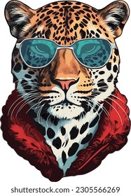 ilustración leopardo fresco con vector pegatina de vidrio solar