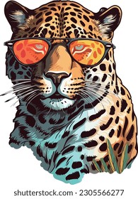 ilustración leopardo fresco con vector pegatina de vidrio solar