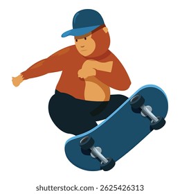 Illustration of a cool monkey character wearing a blue cap is skateboarding