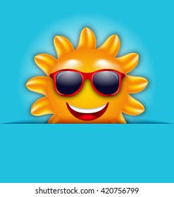 Illustration Cool Summer Sun in Sunglasses, Beautiful Card - Vector 