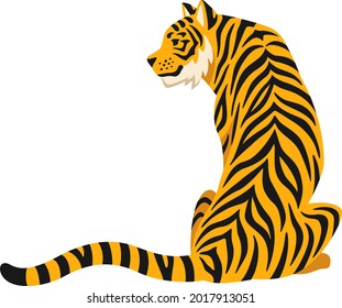 Illustration of a cool tiger sitting with its back to you