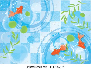 Illustration of cool water and goldfish and aquatic plants