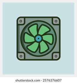 Illustration of a Cooling Fan Icon with Green Blades and a Blue Center Circle