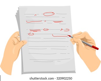 Illustration of a Copy Editor Writing Proofreading Symbols on a Document