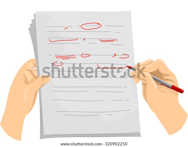 Illustration of a Copy Editor Writing\
Proofreading Symbols on a\
Document