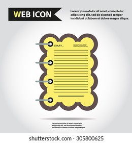 Illustration of copybook, diary web icon, vector. Idea of diary for children and pupils.