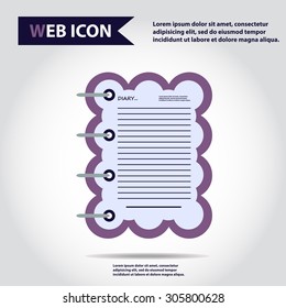 Illustration of copybook, diary web icon, vector. Idea of diary for children and pupils.