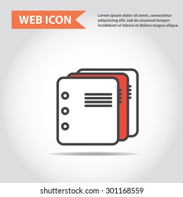 Illustration of copy-book for learning and writing, paper document, web icon, vector.