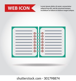 Illustration of copy-book for learning and writing, paper document, web icon, vector.