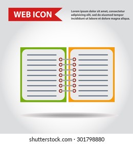 Illustration of copy-book for learning and writing, paper document, web icon, vector.
