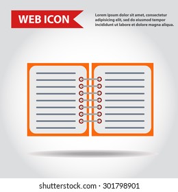 Illustration of copy-book for learning and writing, paper document, web icon, vector.