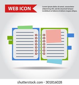 Illustration of copy-book for learning and writing, paper document, web icon, vector.