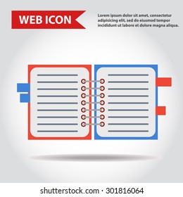 Illustration of copy-book for learning and writing, paper document, web icon, vector.