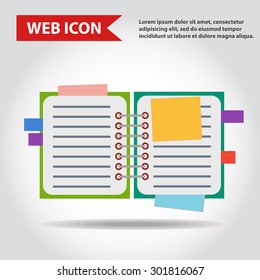 Illustration of copy-book for learning and writing, paper document, web icon, vector.