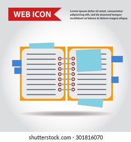 Illustration of copy-book for learning and writing, paper document, web icon, vector.