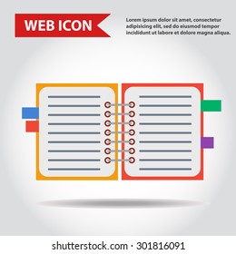 Illustration of copy-book for learning and writing, paper document, web icon, vector.