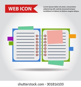 Illustration of copy-book for learning and writing, paper document, web icon, vector.