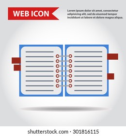 Illustration of copy-book for learning and writing, paper document, web icon, vector.