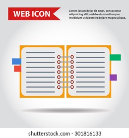 Illustration of copy-book for learning and writing, paper document, web icon, vector.
