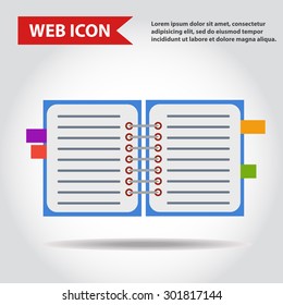 Illustration of copy-book for learning and writing, paper document, web icon, vector.