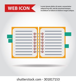 Illustration of copy-book for learning and writing, paper document, web icon, vector.