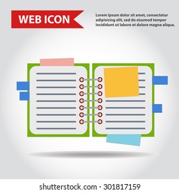 Illustration of copy-book for learning and writing, paper document, web icon, vector.