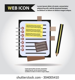 Illustration of copy-book for learning and writing, paper document with pencil web icon, vector.
