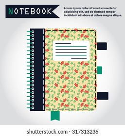 Illustration of copy-book for learning and writing, paper document, web icon, vector.