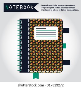 Illustration of copy-book for learning and writing, paper document, web icon, vector.