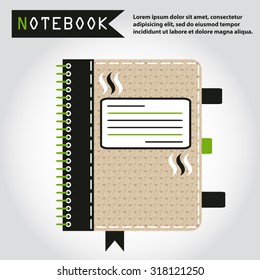 Illustration of copy-book for learning and writing, paper document, web icon, vector. Illustraited with vapor or waves.