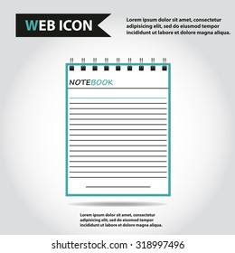 Illustration of copy-book for learning and writing, paper document, web icon, vector.