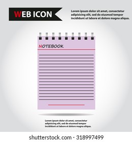 Illustration of copy-book for learning and writing, paper document, web icon, vector.