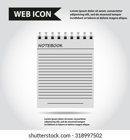 Illustration of copy-book for learning and writing, paper document, web icon, vector.