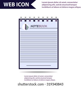 Illustration of copy-book for learning and writing, paper document, web icon, vector. Tie flat icon.